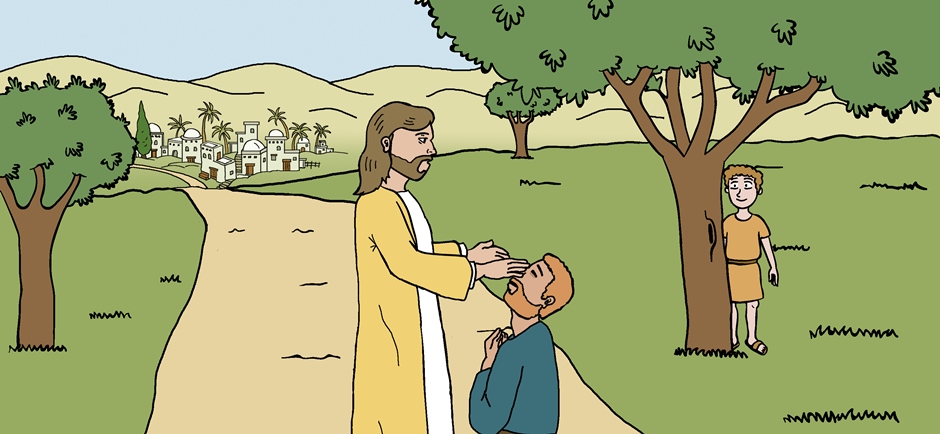 Blind Bartimaeus: Jesus cures him seeing his faith in God